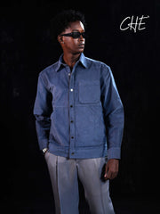 Navy Seersucker Corduroy Work Shacket