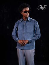 Navy Seersucker Corduroy Work Shacket