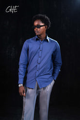 Navy Blue Mixed Bamboo Silk Executive Semi Formal Shirt