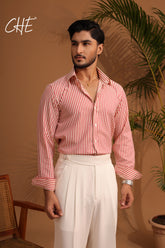Chianti Red Striped Full Sleeve Single Cuff Classic Fit Shirt