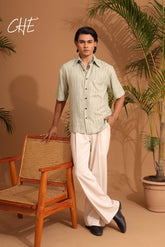 Men Relaxed Cuban Collar Remi Cotton Striped Oversized Casual Shirt