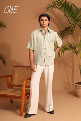 Men Relaxed Cuban Collar Remi Cotton Striped Oversized Casual Shirt