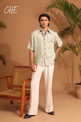 Men Relaxed Cuban Collar Remi Cotton Striped Oversized Casual Shirt