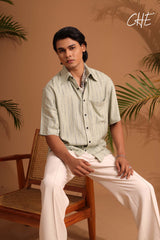 Men Relaxed Cuban Collar Remi Cotton Striped Oversized Casual Shirt