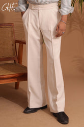 High-waisted, wide-leg pleated Boot cut Gurkha Pant with side-tab adjusters