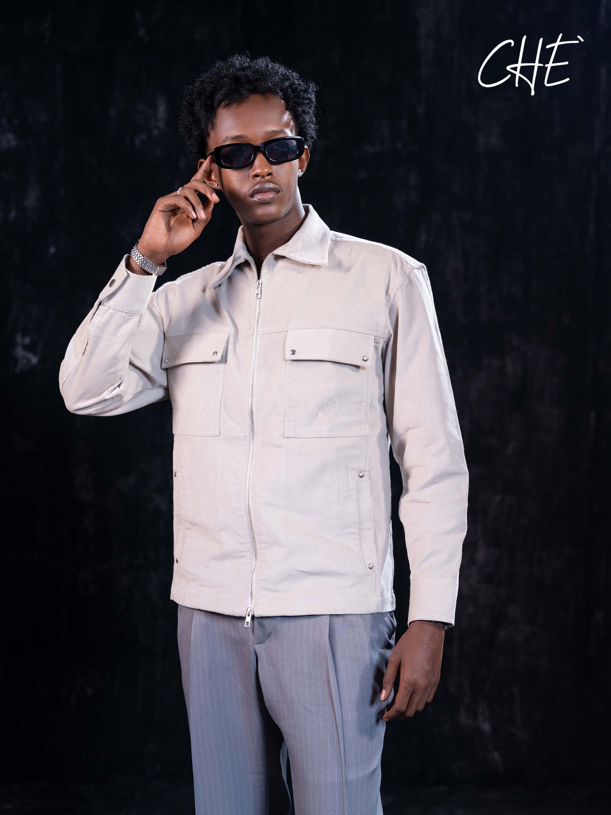 Utility-style zip-up Shacket