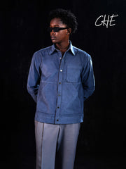 Navy Seersucker Corduroy Work Shacket