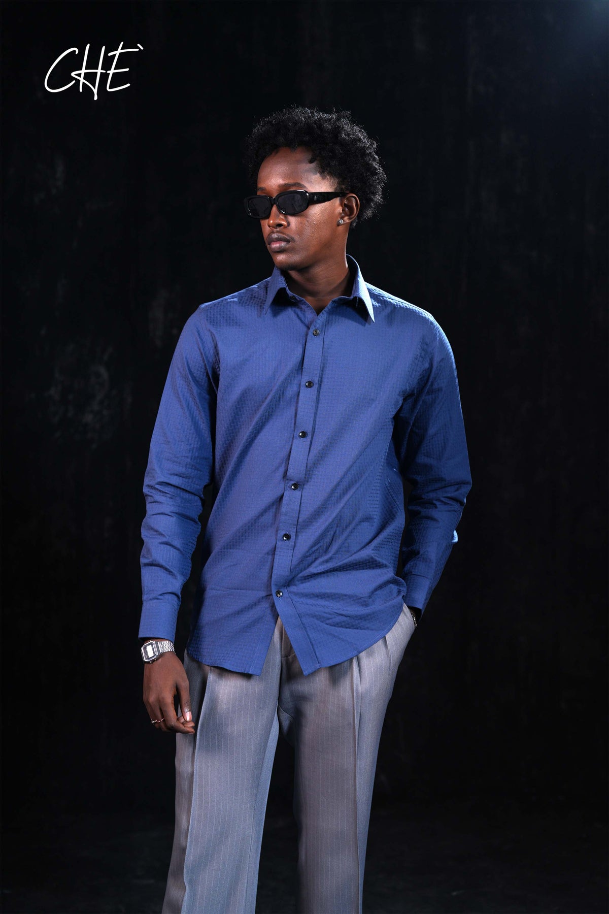 Navy Blue Mixed Bamboo Silk  Executive Semi Formal Shirt