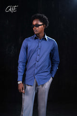 Navy Blue Mixed Bamboo Silk  Executive Semi Formal Shirt