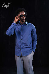Navy Blue Mixed Bamboo Silk  Executive Semi Formal Shirt