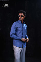 Navy Blue Mixed Bamboo Silk  Executive Semi Formal Shirt