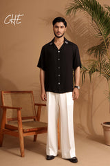 Men Relaxed Cuban Collar Linen Oversized Casual Shirt