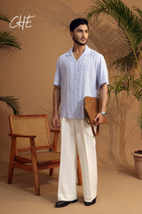 Men Relaxed Cuban Collar Linen Striped Oversized Casual Shirt