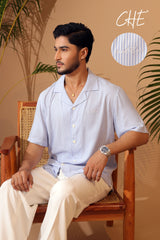 Men Relaxed Cuban Collar Linen Striped Oversized Casual Shirt