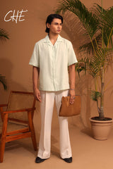 Men Relaxed Cuban Collar Remi cotton Oversized Half Shirt