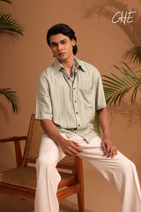 Men Relaxed Cuban Collar Remi Cotton Striped  Oversized Casual Shirt