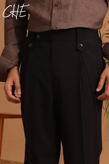 High-waisted, wide-leg pleated Baggy pant with side-tab adjusters