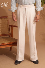 High-waisted, wide-leg pleated Boot cut Gurkha Pant with side-tab adjusters