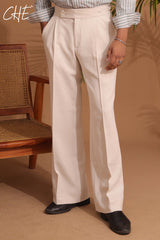 High-waisted, wide-leg pleated Boot cut Gurkha Pant with side-tab adjusters
