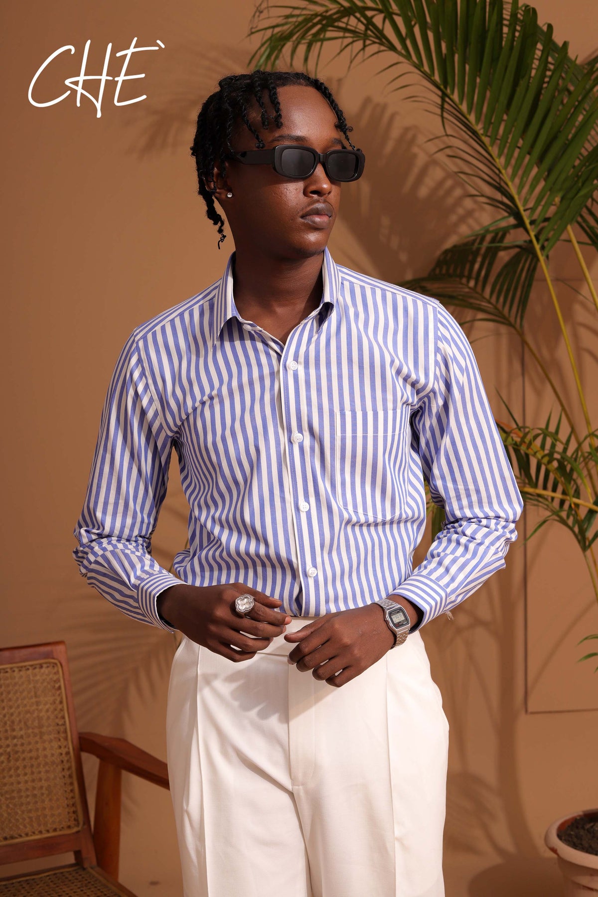 Striped long-sleeve cotton shirt